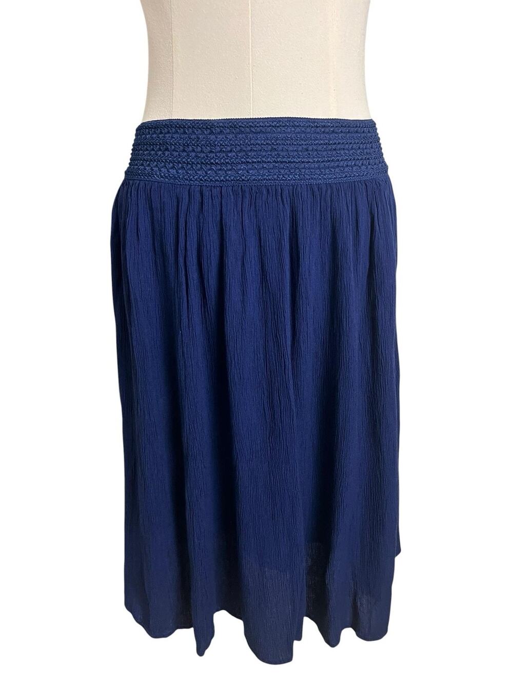 Gypsie Blu Peasant Skirt Womens Medium Blue Crinkle Elastic Waist Midi Boho